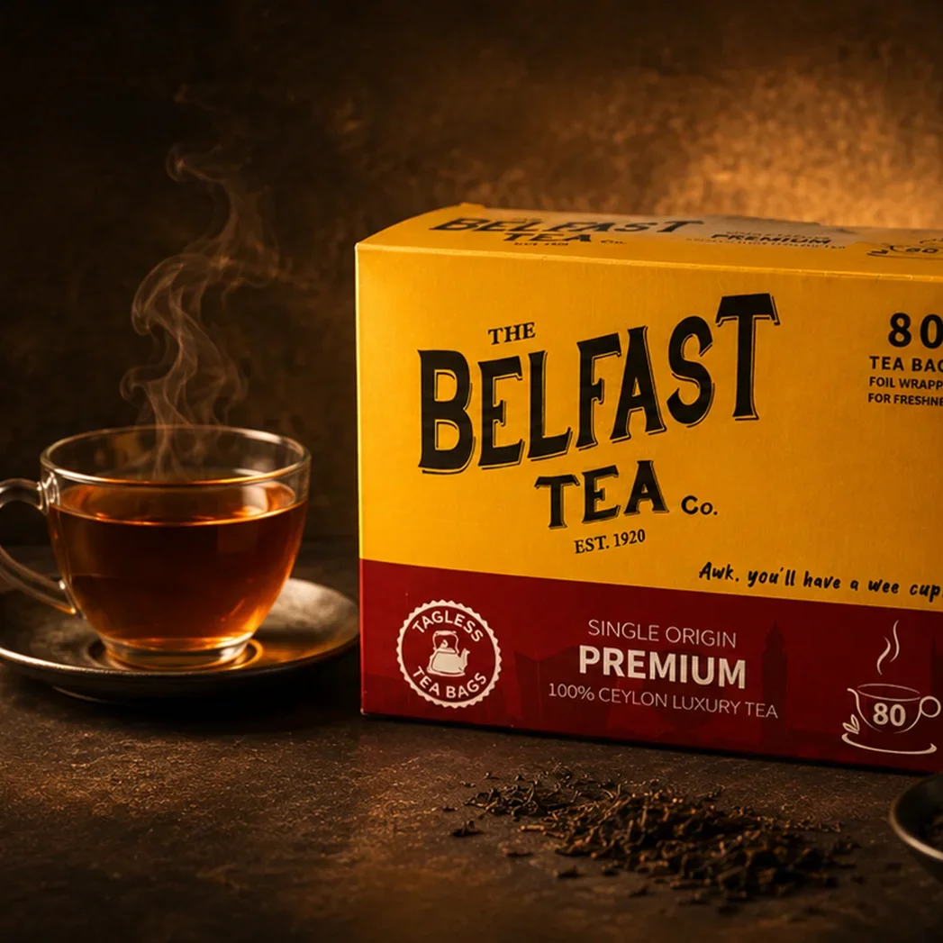 Warm tea still life with Belfast Tea