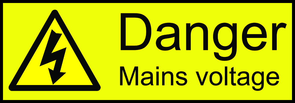 100mm x 35mm (Labels - Pack of 10) - Danger mains voltage (Self Adhesive Vinyl)