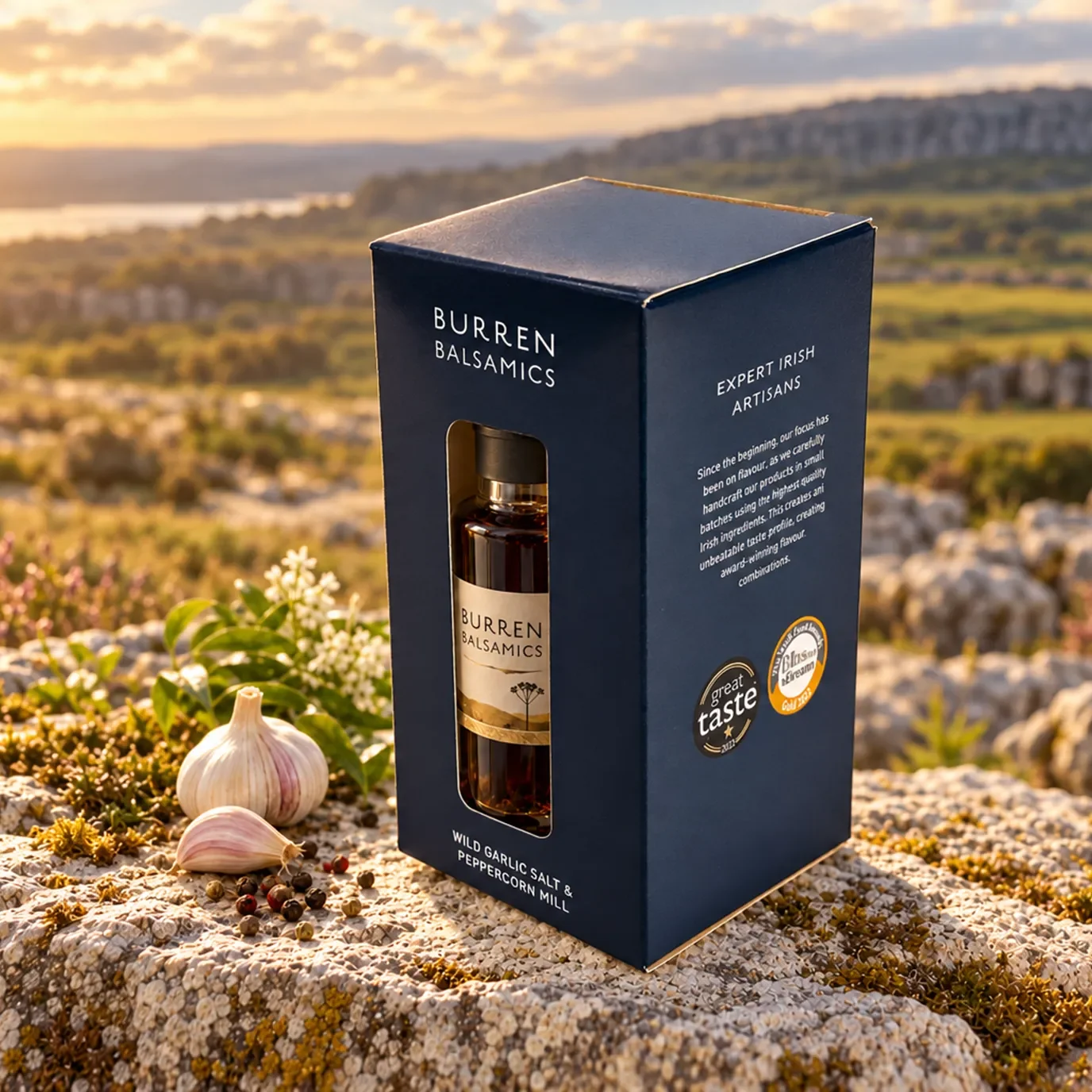 Burren Balsamics – Wild Garlic Salt & Peppercorn Mill Packaging