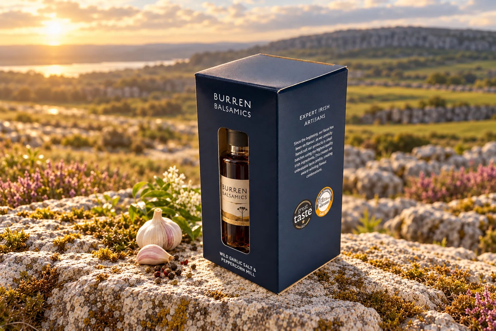 Burren Balsamics – Wild Garlic Salt & Peppercorn Mill Packaging